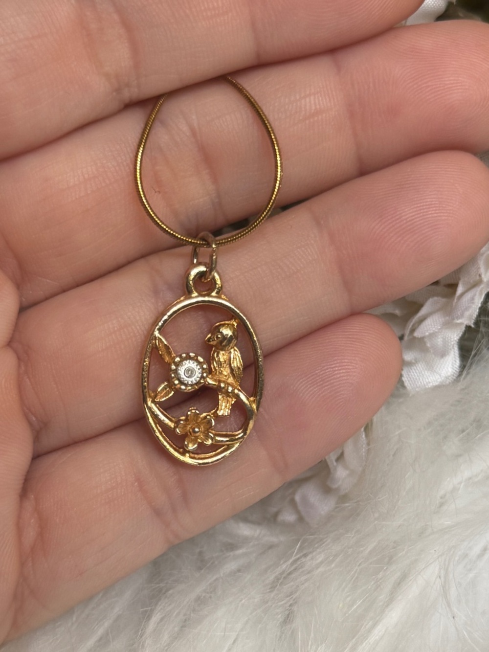 Vintage White Sapphire* Bird Pendant Stainless Steel Necklace